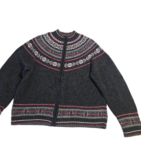 Women's Tiara International Charcoal Gray & Red Christmas Cardigan L - Picture 2 of 12